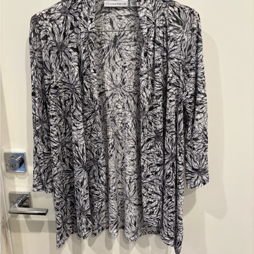 Sag Harbor Monochrome Floral Cardigan